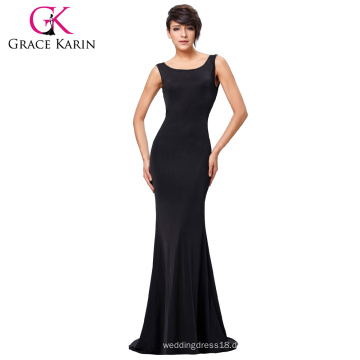 Grace Karin Sexy Occident Womens Slim Fit Ärmelloses Backless bodenlanges langes schwarzes Kleid-beiläufiges Kleid CL008941-1